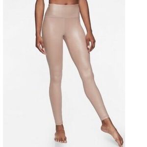 ATHLETA HIGH RISE ELATION LEGGINGS  SHINE TAUPE SIZE SMALL